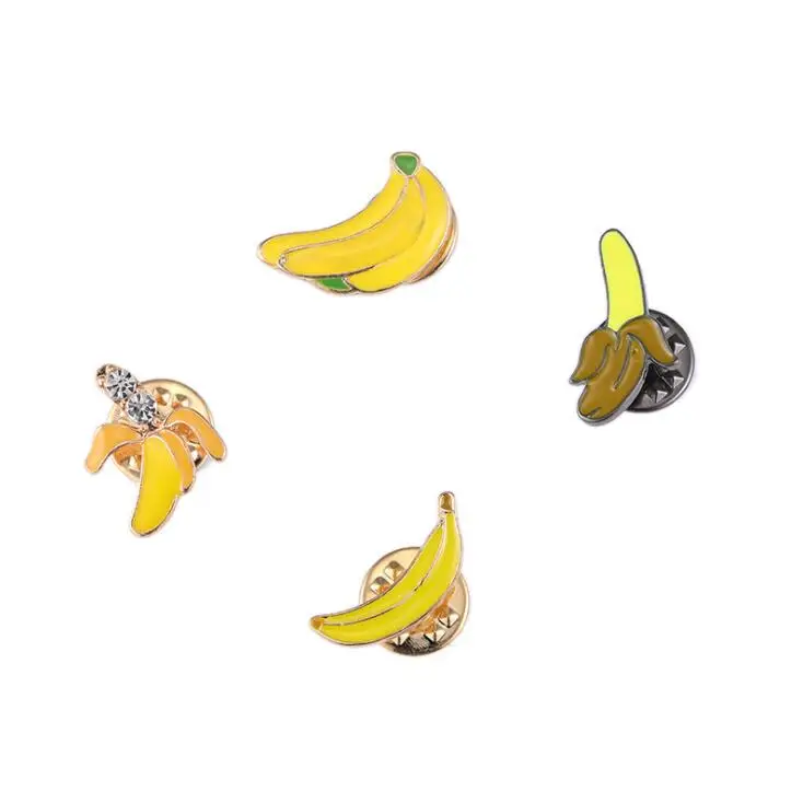 china manufacturer bulk custom logo hard enamel crystal metal fruit banana 3d bag lapel pin