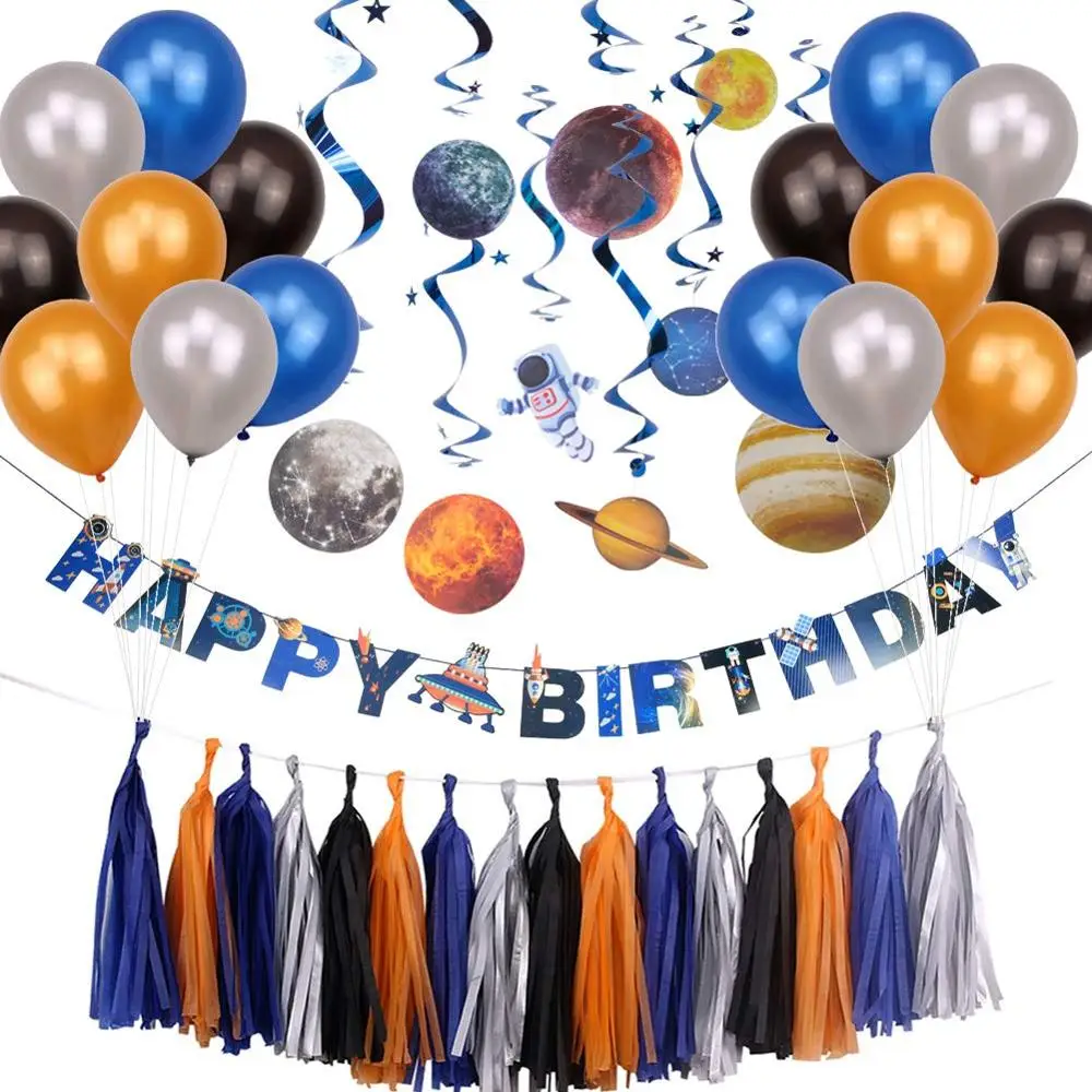 Outer Space Birthday Party Pack Solar System Hanging Decoration Foil Swirls Tassel Garlands Kids Planet Themed Party Supplies