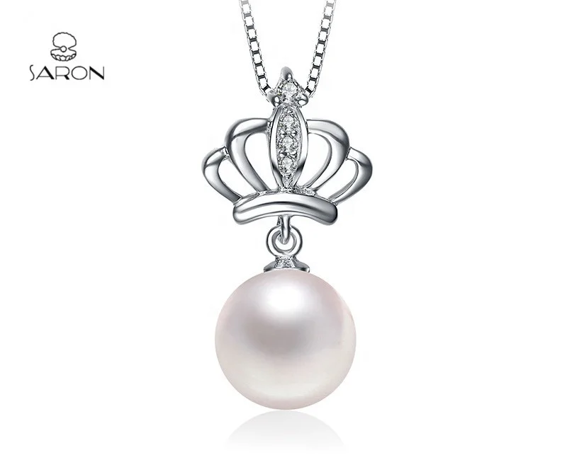 
Fashion 925 Sterling Silver Crown Mounting Freshwater Pearl Pendant For Charm Necklace 