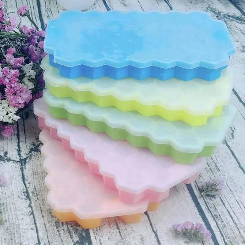silicone mould High quality silicone food grade ice lattice 37 honeycomb candy box with lid making mold Quick-release ice tray