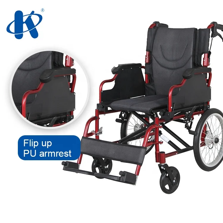 Kaiyang KY973LAH flip up PU armrest foldable backrest Aluminum wheelchair 41/46cm width Portable Aluminum Lightweight Wheelchair
