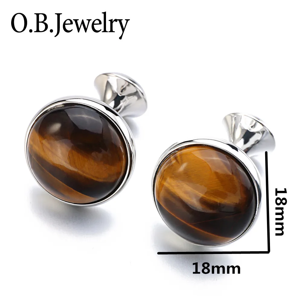 OB мужские деловые украшения, запонки с тигровым глазом и камнями для мужской рубашки, Китай, роскошные высококачественные полудрагоценные запонки
