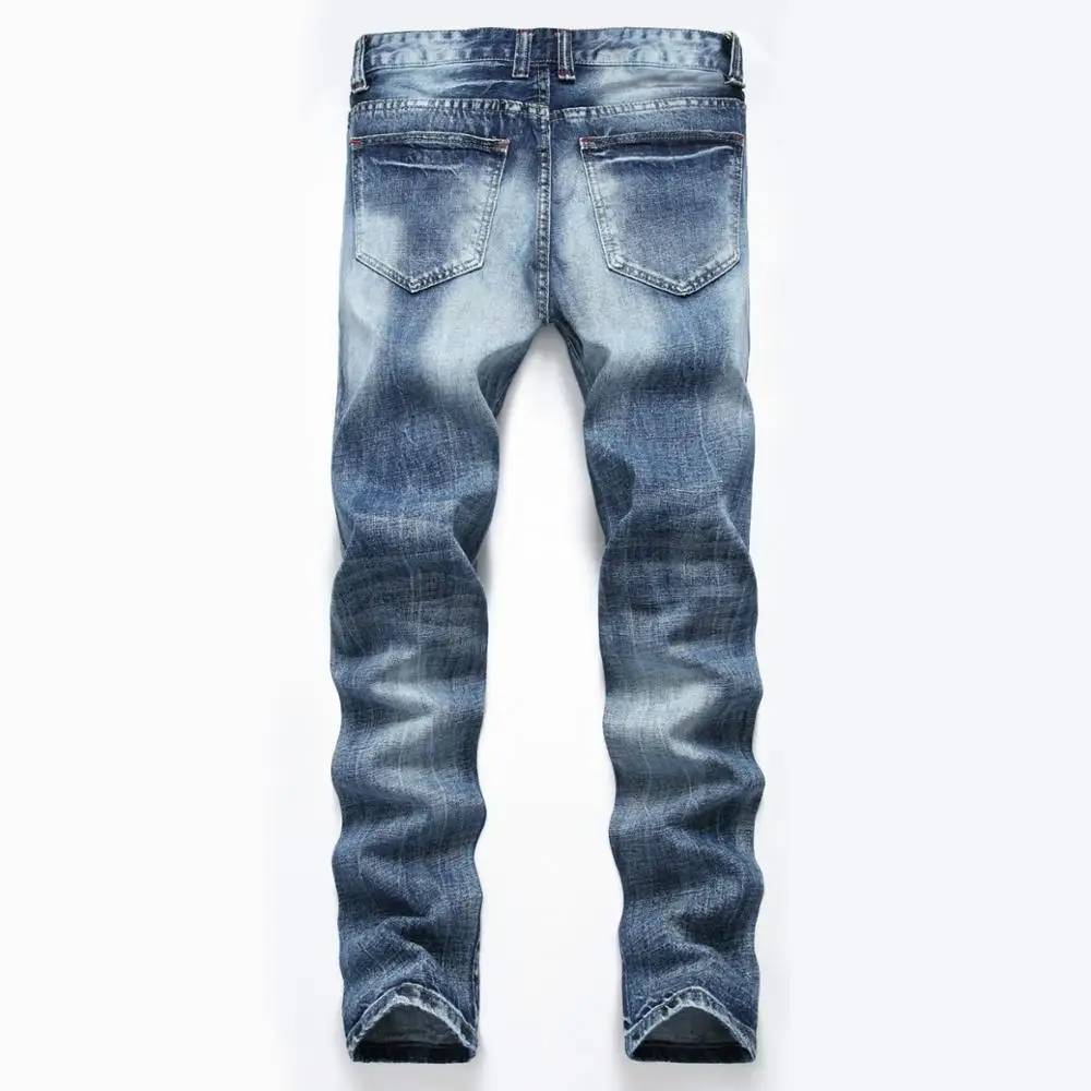European High Street Motorcycle Biker Jeans Men Hip Hop Ripped Holes Slim Jean Pants Y10906