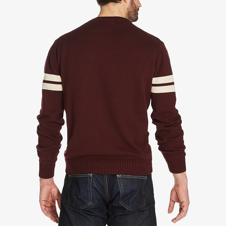 OEM Vintage old fashion Mens sweater Knitwear Pullover striped sleeve College sport letterman jumper intarsia sweater sueter