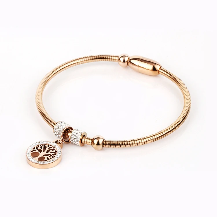 LOYALTY B167 DIY Stainless Steel Tree Of Life Charm Silver Snake Chain Magnetic Clasp Bracelet