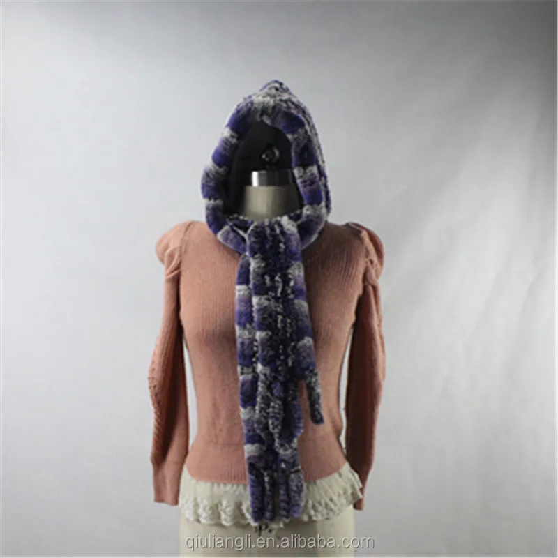 2017 New Design Thick Genuine Rex Rabbit Fur Hat Real Fur Scarf