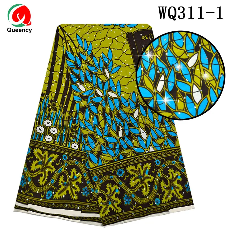 Queency  Wholesale Stone Wax Print Fabric Polyester African Ankara Bead String Printing Fabric