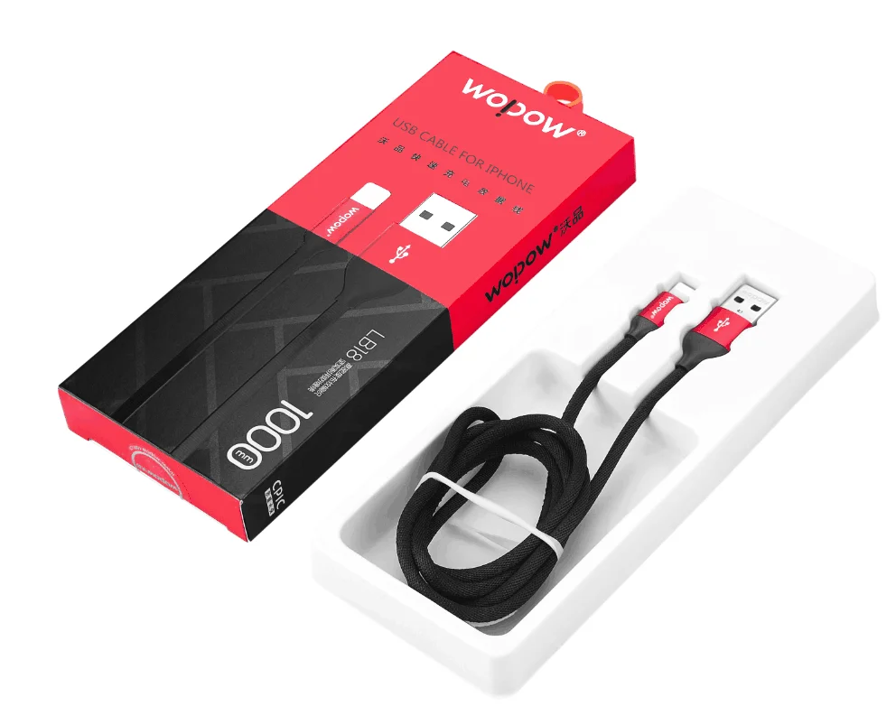 
Wopow LB18 1m for iphone metal cable nylon for iphone cable usb 1year warranty for iphone cable black 