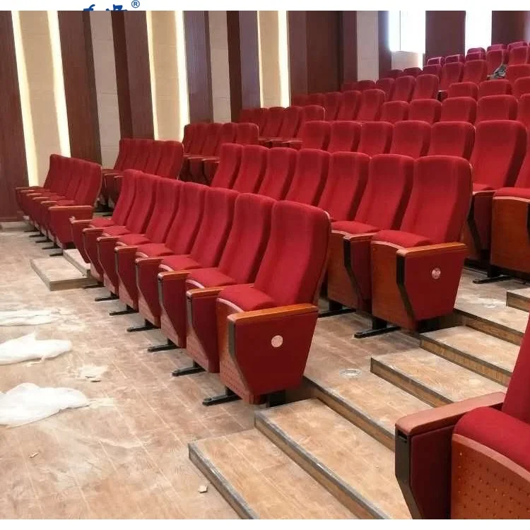 High quality fabric auditorium theatre chair,red color folding auditorium hall chair with writing pad