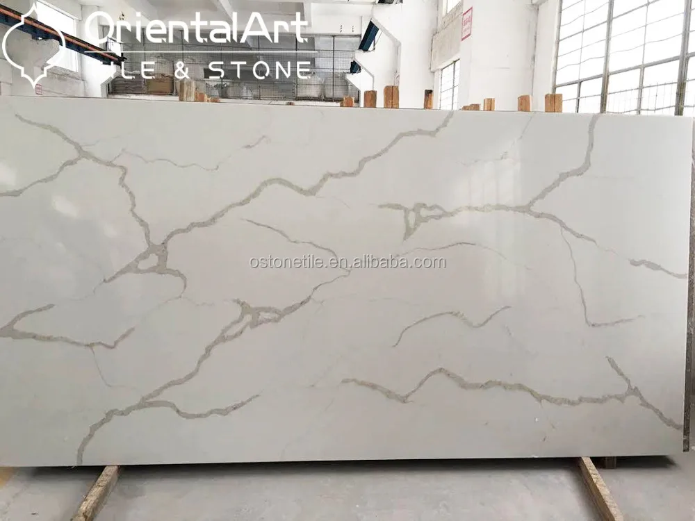 Роскошный натуральный белый мраморный кварцевый камень 3200x1600 calacatta, цена кварцевой плиты
