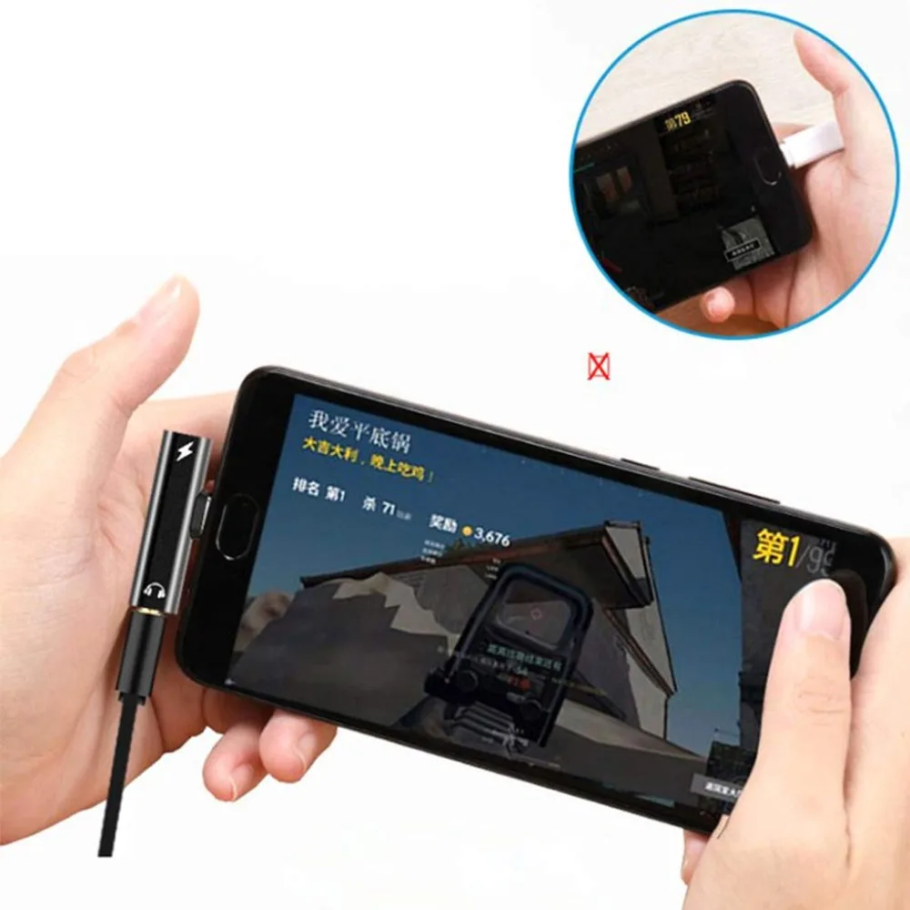 2 In 1 Type-C to 3.5mm Audio Charging Dual Adapter AUX Splitter Charger Earphone AUX Cable Connector Converter Adapter