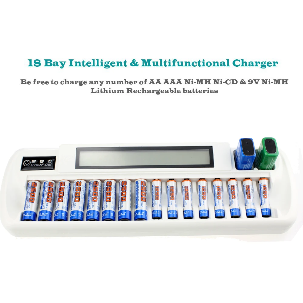 16 Slots Best LCD Smart Battery Charger charge aa aaa nimh/ nicd 9v rechargeable battery