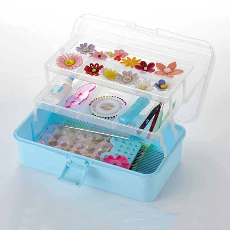 Three layer folding tool box household craft supplies box