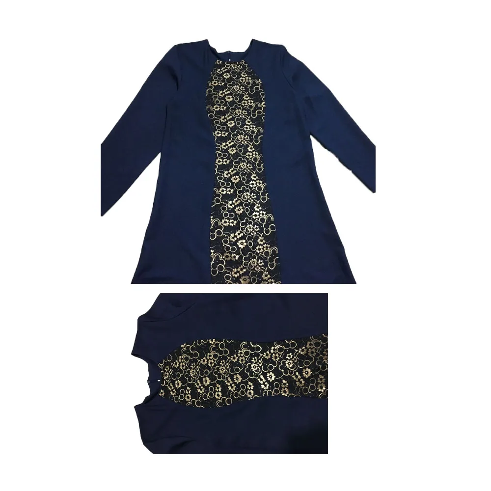 
Elegant design long sleeve maxi dress abaya tight waist gold lace decorated top selling muslim kaftan 
