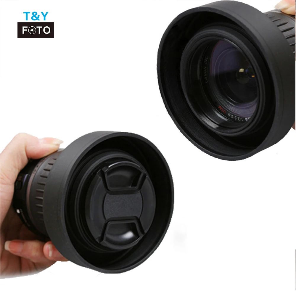 three function rubber 52mm camera lens hood