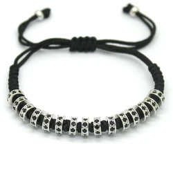 New Brand Fashion Women Macrame Bracelets Rose Gold Micro Pave Black CZ Stoppers Beads Bracelet Jewelry Factory Price Wholesale