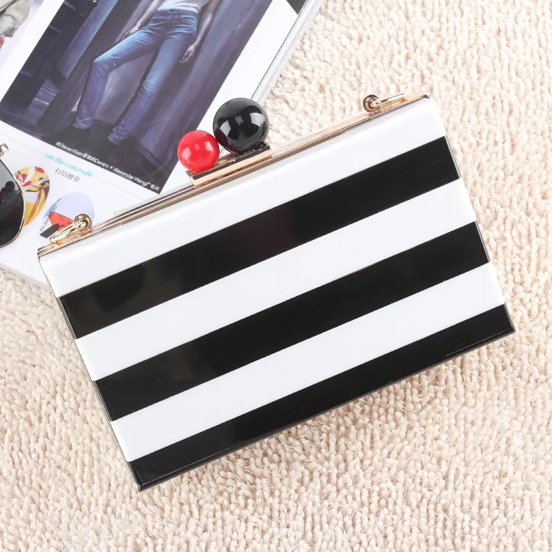 Оптовая продажа, новый стиль, черно-белые полосатые сумки, женские вечерние клатчи