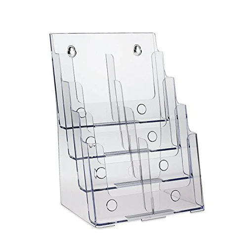 Tabletop Multiple Clear Acrylic A4 4 Tier Ad Brochure Holder Wall Mount Literature Organizer Magazine Stand Leaflet Pocket Rack
