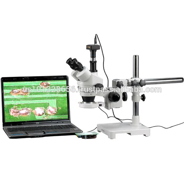 AmScope Supplies 3.5X-90X Trinocular 80-LED Boom Stand Stereo Microscope + 5MP Camera