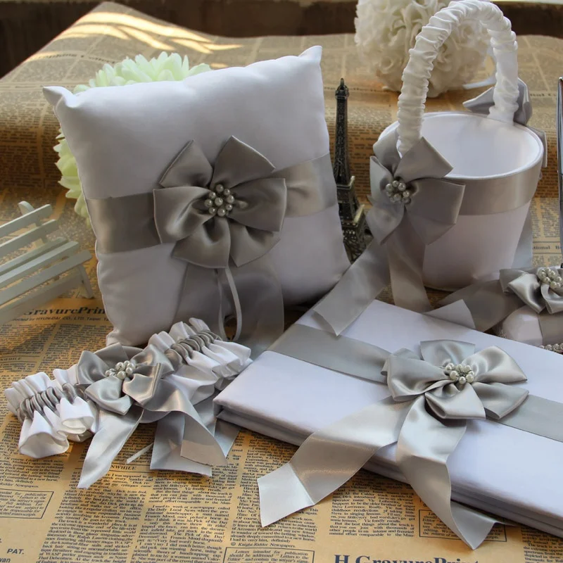 Wholesale Wedding Decoration Set Satin Ring Pillow Flower Girl Basket Bridal Garter Gift For Guest Ceremony Party Supplies