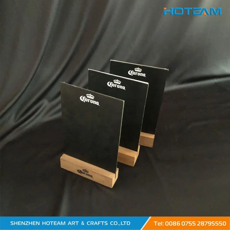 Cheap Corona Acrylic & Wood Magnet Table Talker Display Stand Menu Holder with Chalkboard