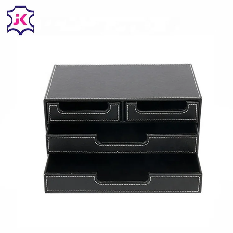
Custom logo real leather desk 4 drawer storage organizer 