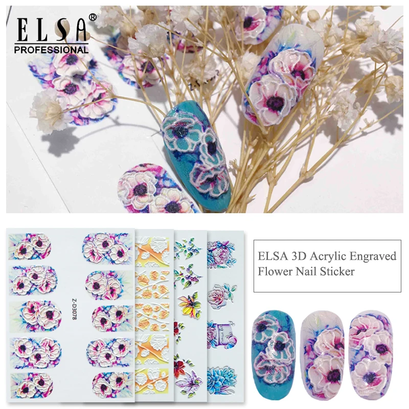 
25 Designs 3D Flower Nail Art Decor Sticker Decals 