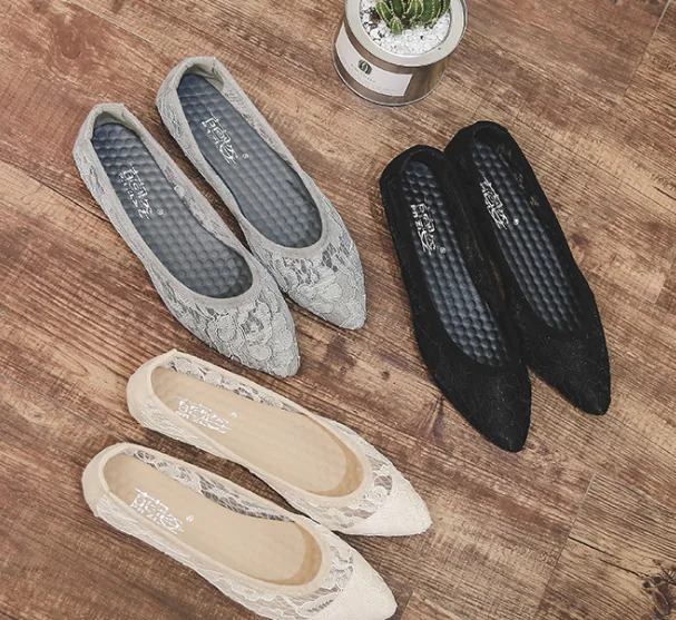 Летняя модная дышащая женская повседневная обувь на плоской подошве с кружевом