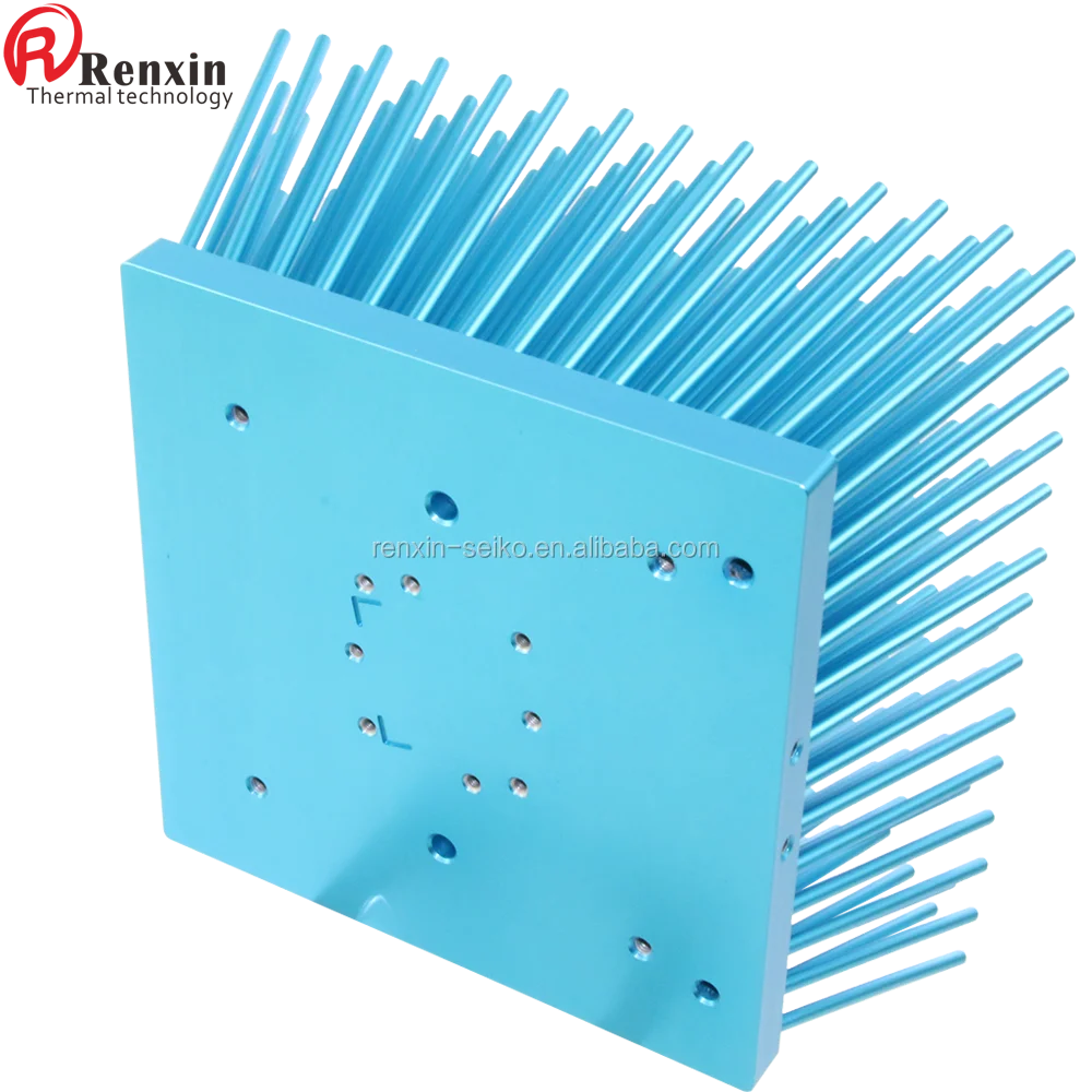 Radiator Pin Fin Square Heat Sink 160mm 100w Led Grow Light Heatsinks Cold Forged Aluminum Blue Aluminum Extrusion IP65 Rohs 0.9
