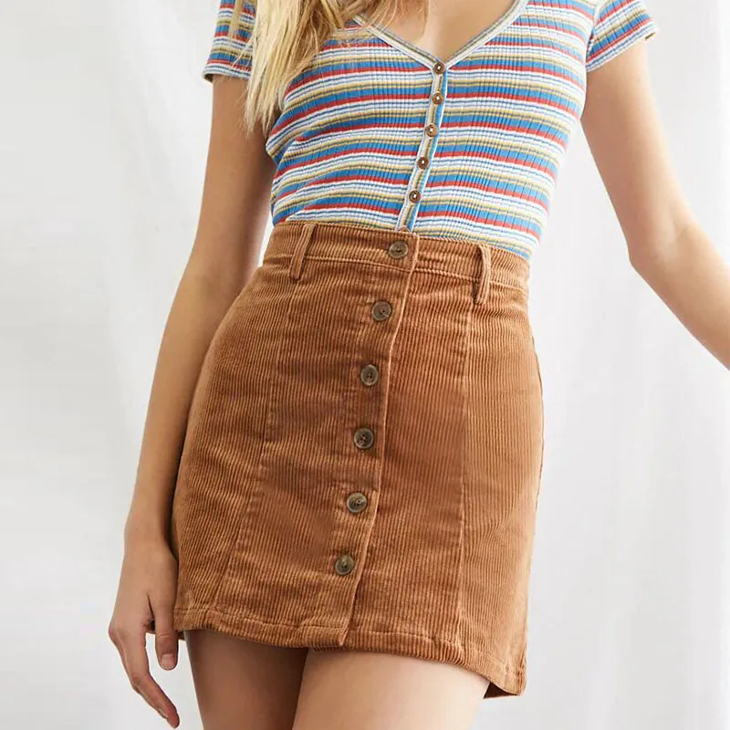 Women Hot Selling New Styles Corduroy Button-Front Mini Skirt
