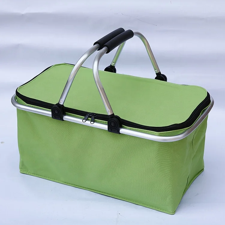 Promotional Customized Green canvas basket storage nifty insulated cooler basket collapsible picnic basket