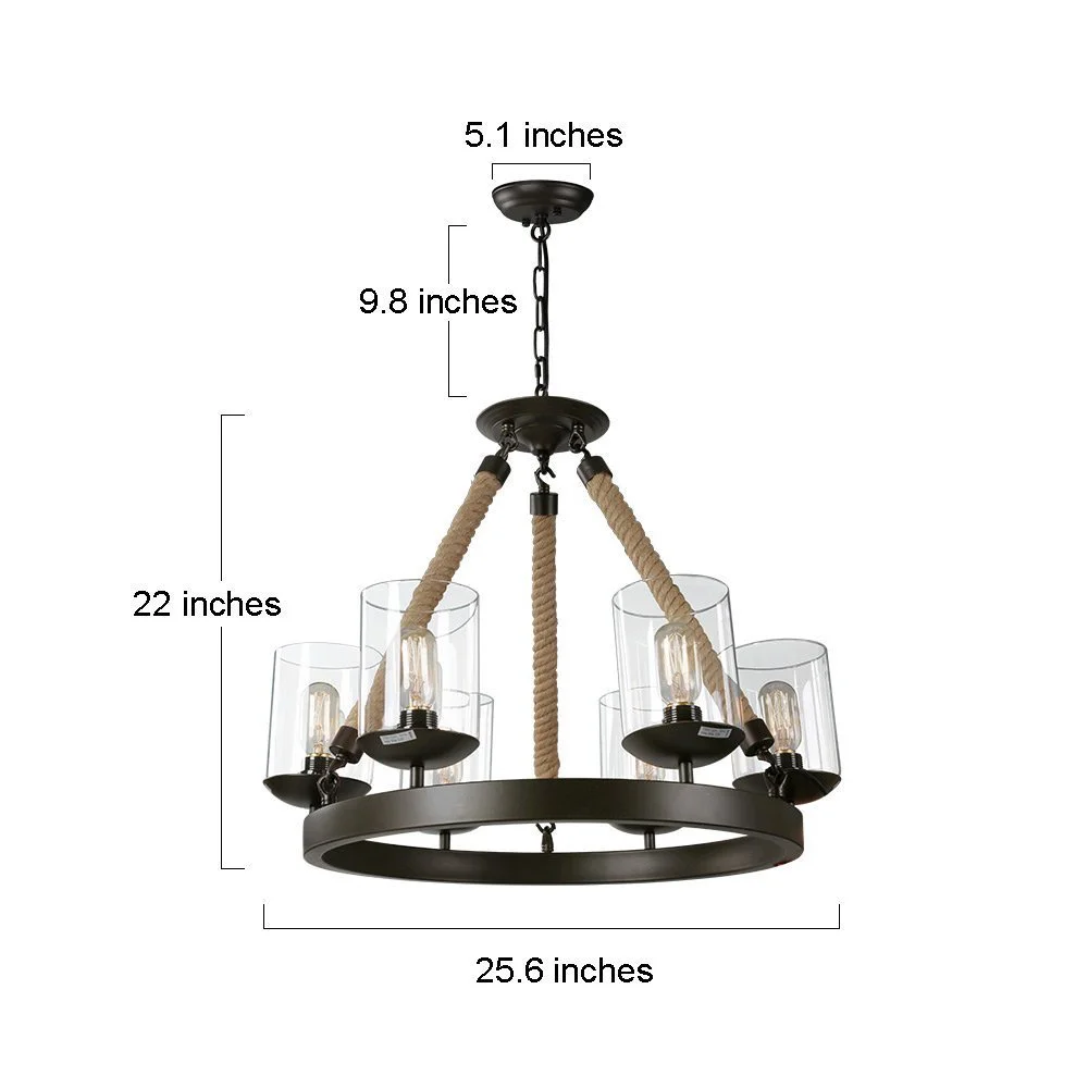 
EEA 5-Light Modern Kitchen Industrial Iron Pendant Lighting Blown Glass Chandelier 