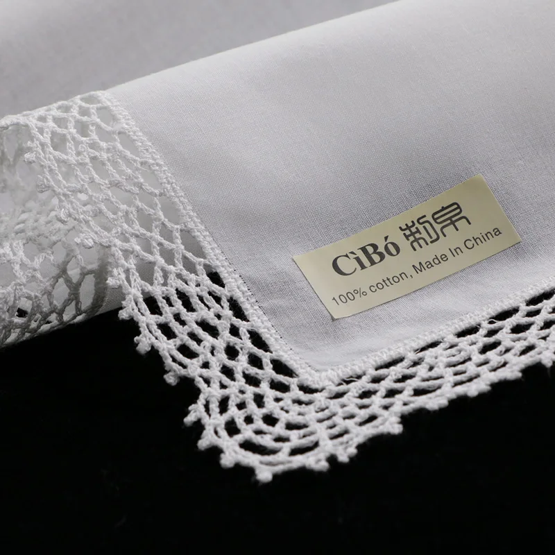 
D001: White premium cotton lace handkerchiefs crochet hankies for women/ladies wedding gift 