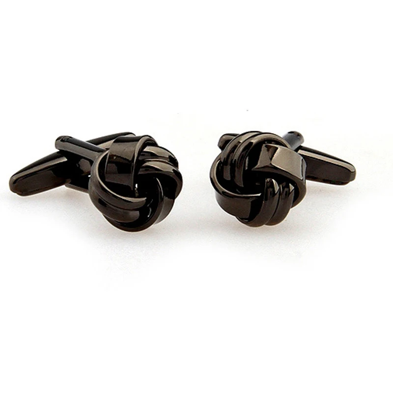 Серебристые, черные запонки с узлом, мужская рубашка, медная Новинка, закрученные Дизайнерские пуговицы для манжет, ювелирные изделия для свадьбы и помолвки
