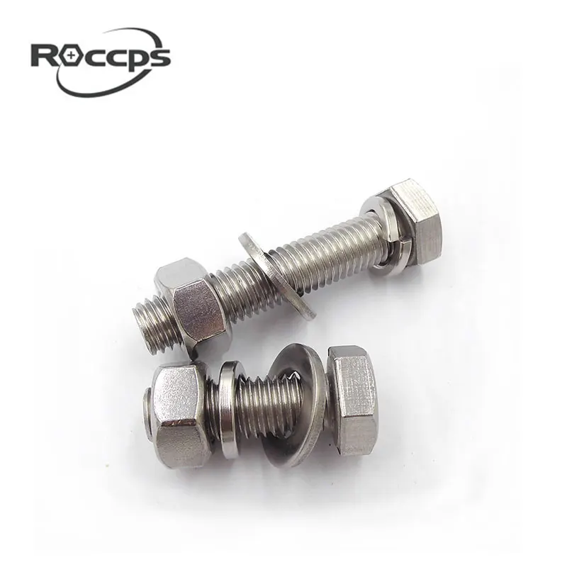 Stainless steel din933 hex head bolt with one nut, one washer and one spring washer  M8