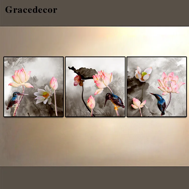 Factory Price Lotus Photo 3D Wall Mural Oil Painting By Numbers Kits Wholesale