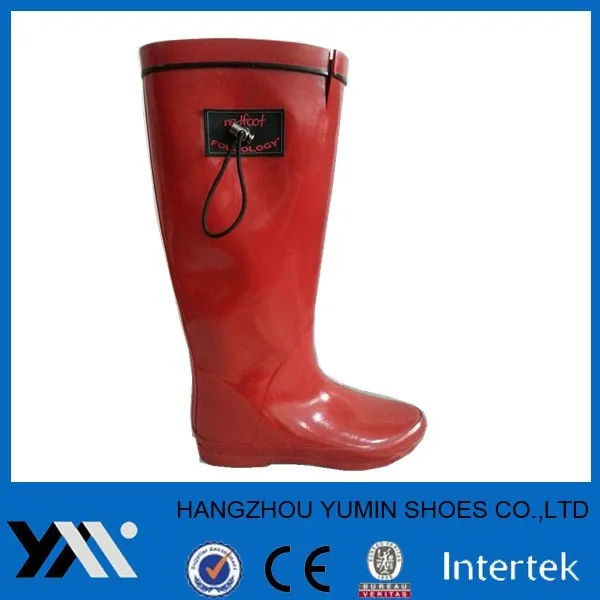 красный складной дождя сапоги для леди