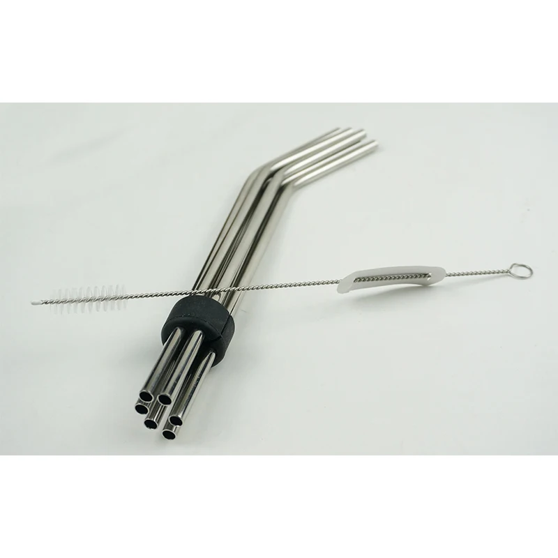 8.5  9 Inch Stainless Bent Recycled Metal multi Chrome Color Titanium Coating Reusable Drinking Straws with brush