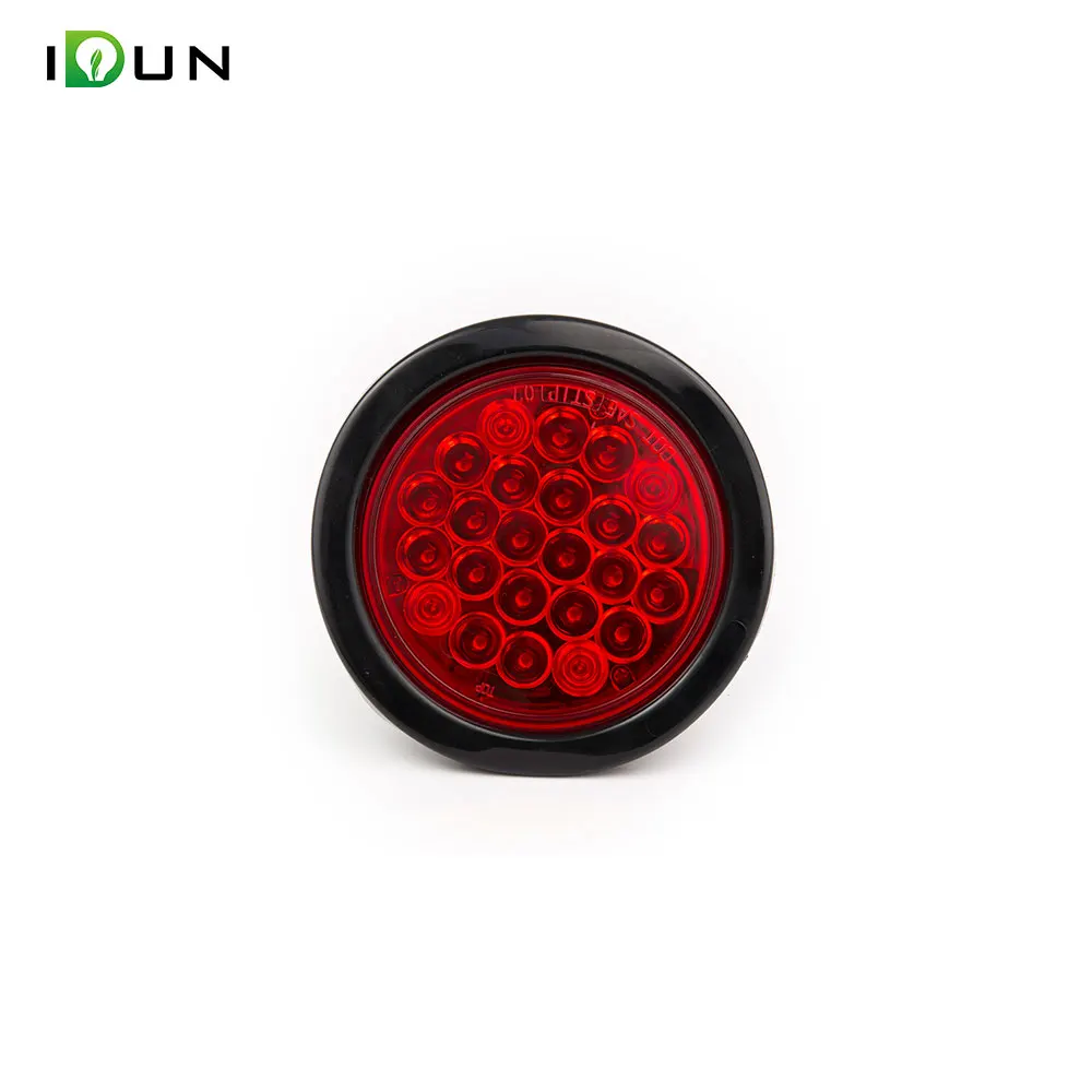 4 inch Emark 24 LED Trailer Truck Stop Tail Lights Red Turn Signal Round Lamp Caravan Lorry Van Rear Light