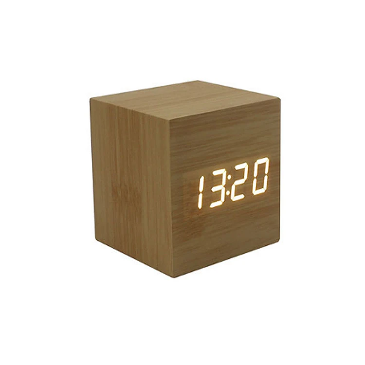Desktop Different Colored Fonts Digital Thermometer Temperature Time and Date Roller Play Wooden Alarm Clock