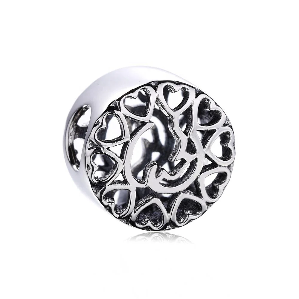Slovehoony Simple Round Arabic Love Script Charms Beads Fit For Europe Snake Bracelet 925 Sterling Silver Heart Bead DIY Jewelry