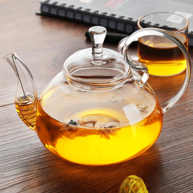 Glass Teapot with Elegant Swan Handle for Jasmine Herbal Tea Blooms