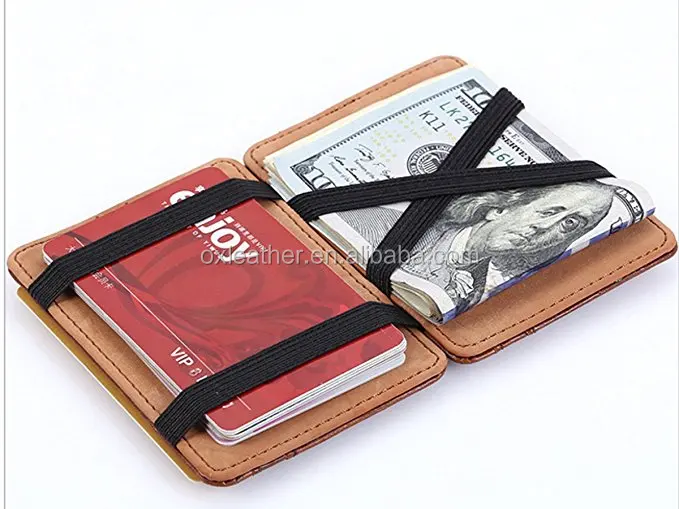 Slim Pocket Wallet with Magic Money Clip with Card Holders, Genuine Leather magic wallet
