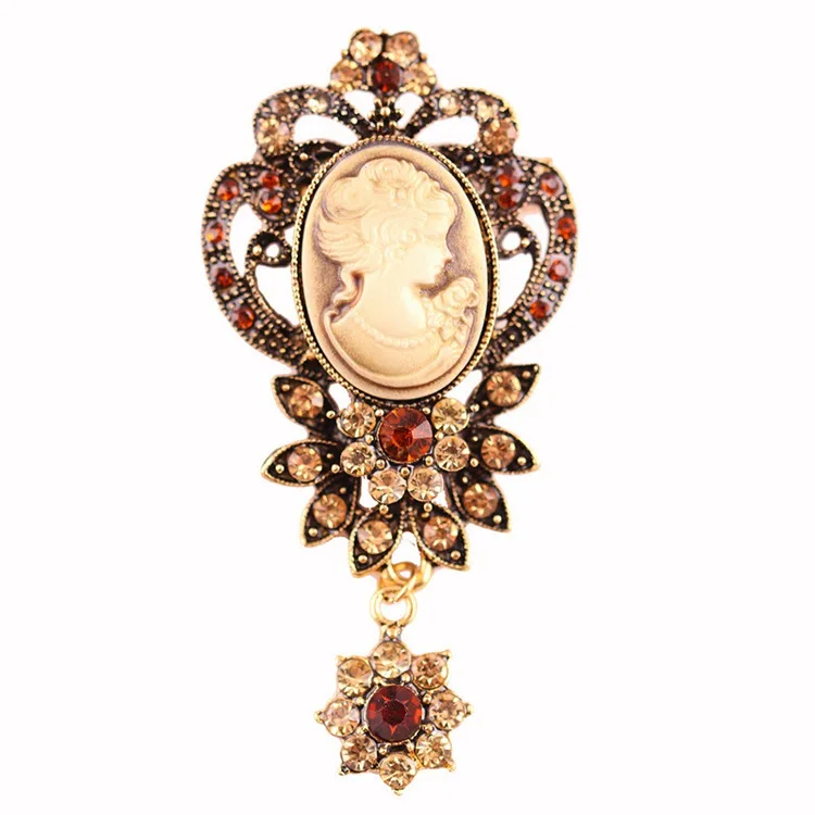 RH-23 Crystal Jewelry Classic Pendant Antique Beauty Head Cameo Brooch