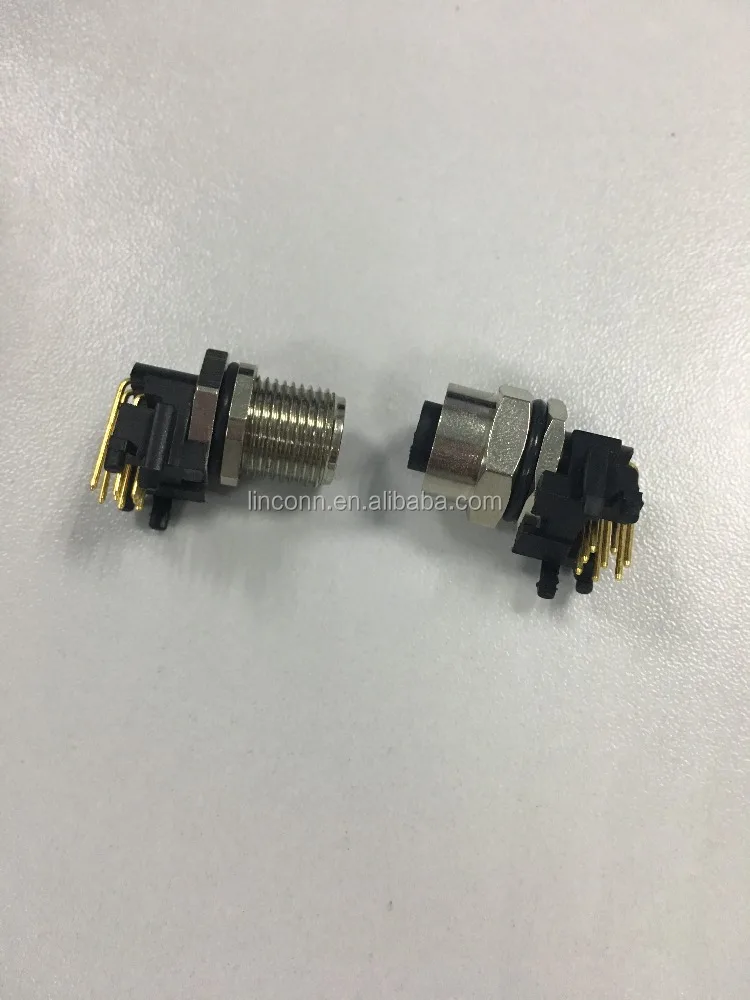 M12 4PIN 5PIN 8PIN right angled PCB type connector 90 degree panel mount connector