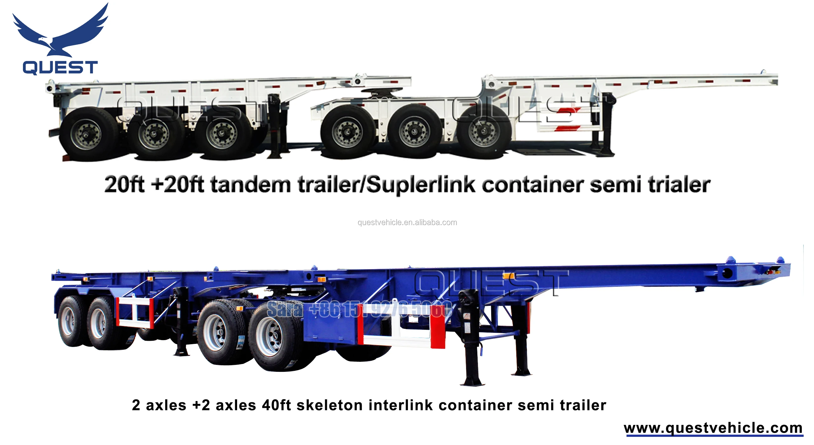 China Manufacturer 3 Axles Skeleton container semi truck chassis interlink trailer 20ft 40ft Superlink Trailer