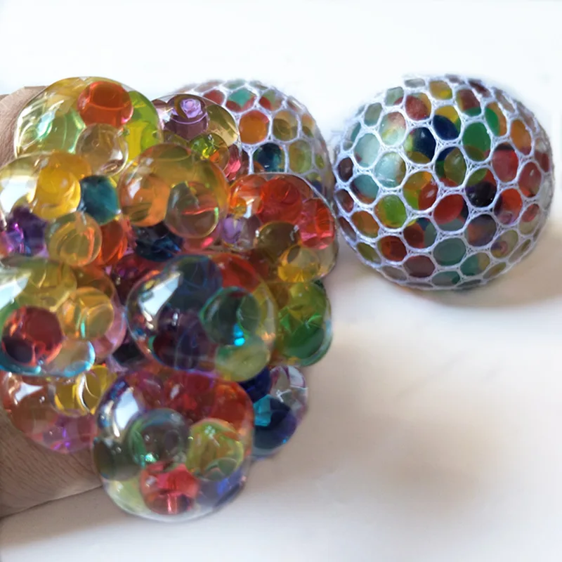 Quality grape ball Mesh Squishy stress ball with glitter inside mesh ball colour