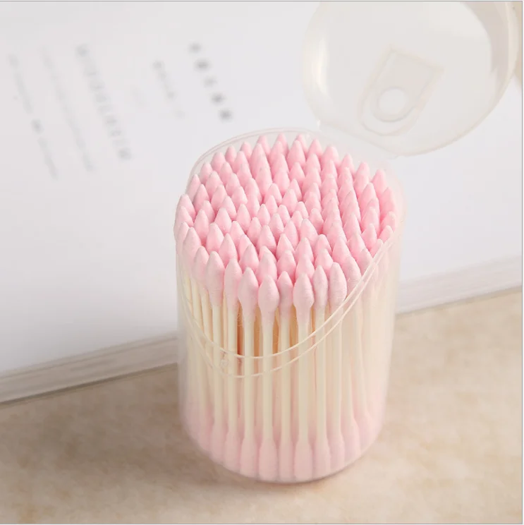 pink bamboo stick cotton swabs tip shape q tips for daily use