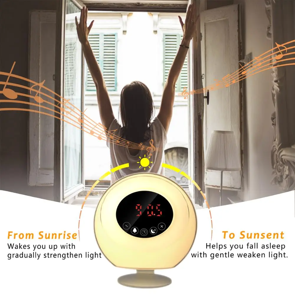CE rohs led lamp children clock bedroom bed light wake-up light alarm clock with sunrise simulation