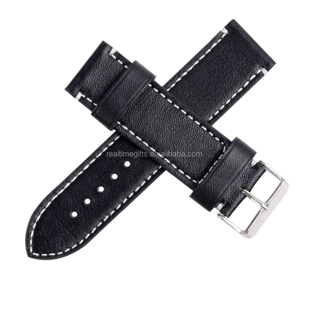 Популярный черный ремешок для часов из натуральной воловьей кожи шириной 22 мм с логотипом oem